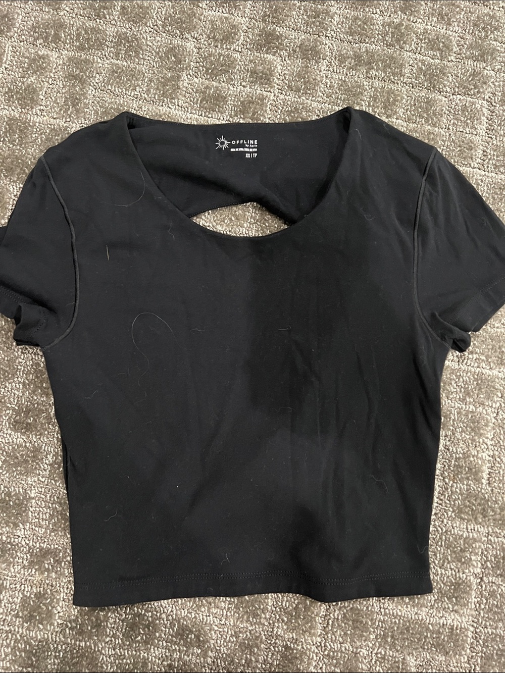 OFFLINE Black Short Sleeve Crop Top with Back Cutout